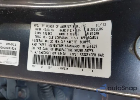 2013 Honda Accord Lx z USA, uszkodzony, nr VIN 1HGCR2F36DA148400